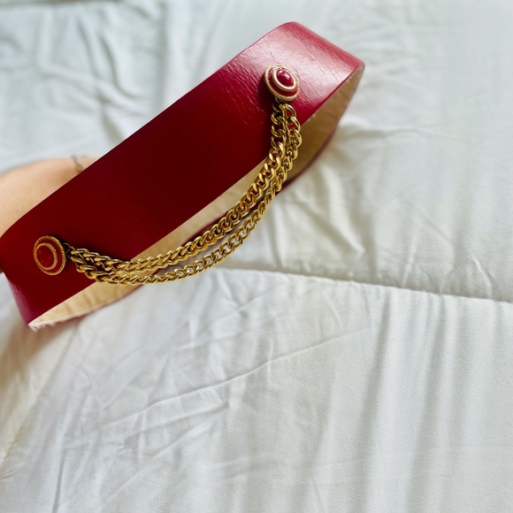 Vintage St. John Red Leather Chain Belt ✨ - Picture 2 of 7
